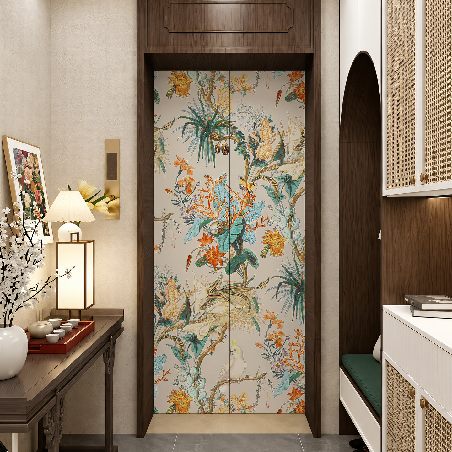 汇赏复古一梯一户入户电梯门贴纸图片