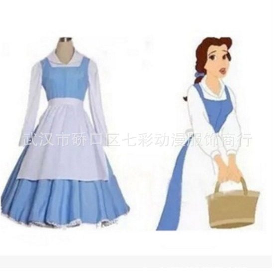 美女与野兽cos贝儿蓝色女仆服迪士呢公主长裙cosplay服装女连衣