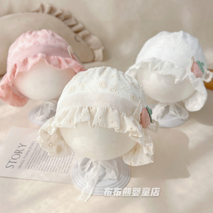 婴儿帽子春秋季薄款甜美公主帽女宝宝春夏蕾丝护耳帽小月龄宫廷帽