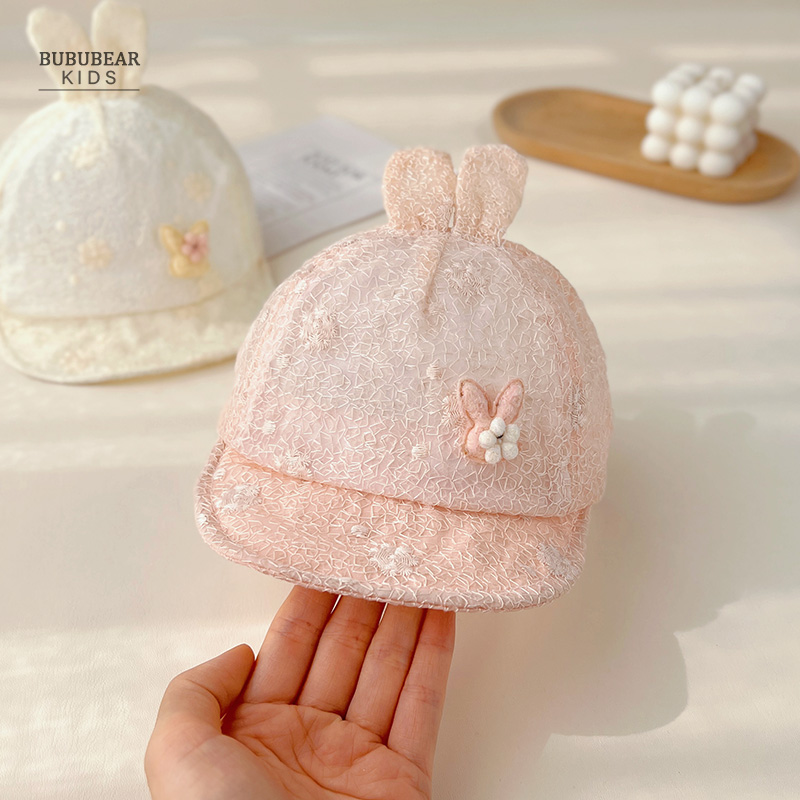 婴儿帽子夏季薄款透气鸭舌帽女宝宝夏天蕾丝棒球帽婴幼儿遮阳凉帽