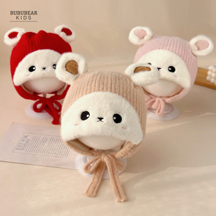 宝宝帽子冬季可爱超萌围巾套装婴幼儿冬天保暖护耳帽男女童毛线帽