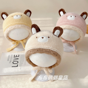 婴儿帽子冬季卡通可爱针织帽新生儿冬天保暖加厚护耳帽宝宝毛线帽