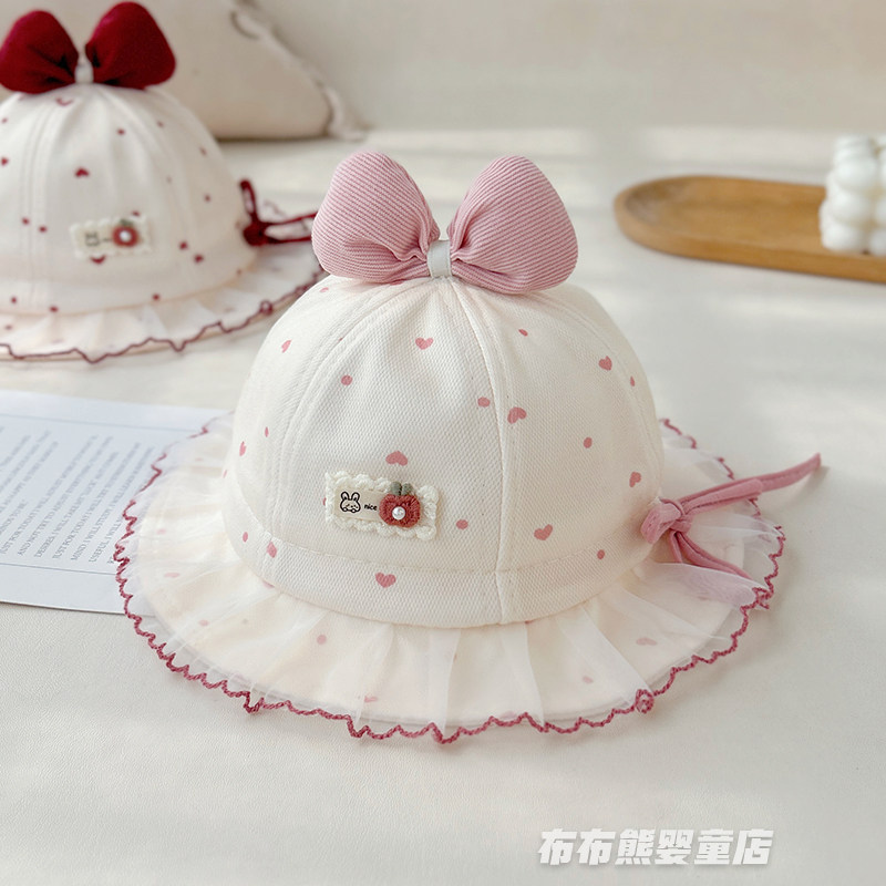 婴儿帽子春秋款甜美公主渔夫帽女宝宝秋季遮阳防晒帽小月龄太阳帽