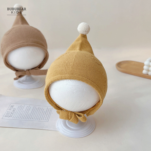 婴儿帽子秋冬款护耳帽男女宝宝冬季保暖针织帽小月龄精灵帽毛线帽