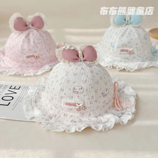 女宝宝春秋薄款公主太阳帽洋气纯棉渔夫帽女童秋季外出遮阳防晒帽