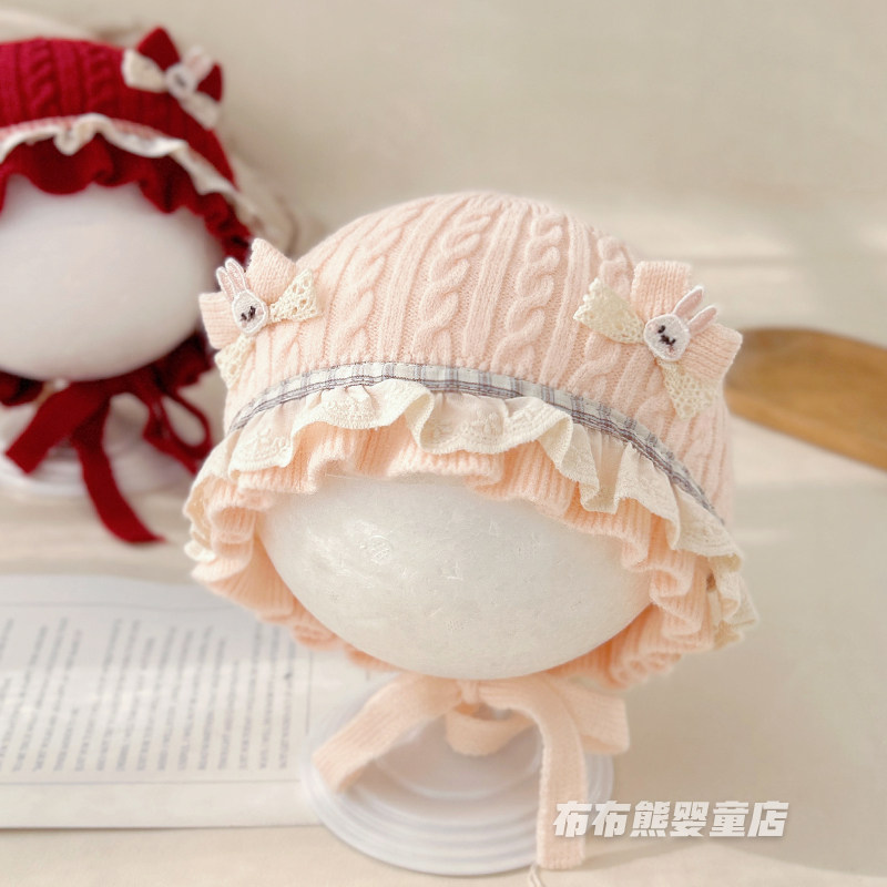 婴儿帽子秋冬季公主针织帽女宝宝冬天保暖防风护耳帽小月龄毛线帽