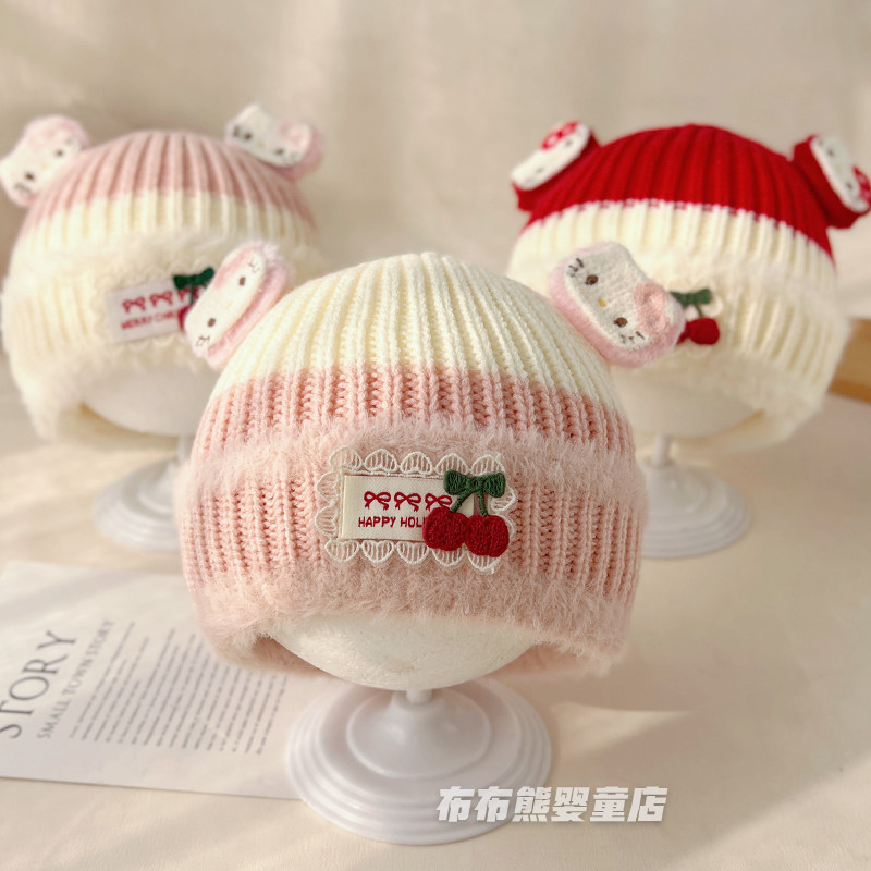女宝宝帽子冬季可爱洋气针织帽婴儿秋冬保暖加厚毛线帽女童套头帽