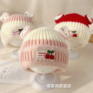 女宝宝帽子冬季可爱洋气针织帽婴儿秋冬保暖加厚毛线帽女童套头帽