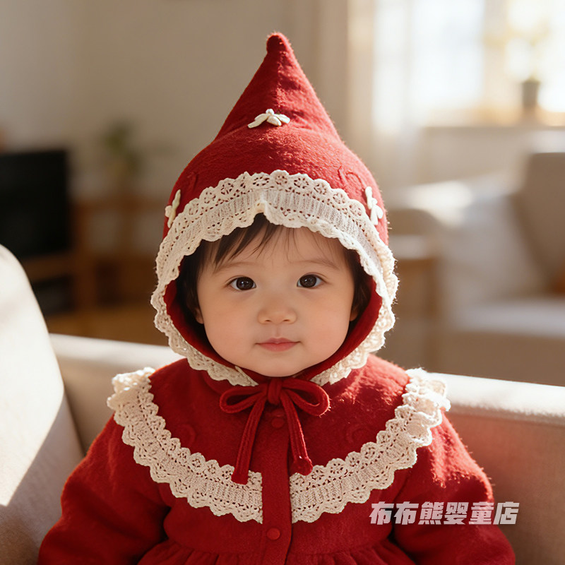 女宝宝帽子秋冬甜美公主精灵帽婴儿冬季保暖针织护耳帽女童毛线帽