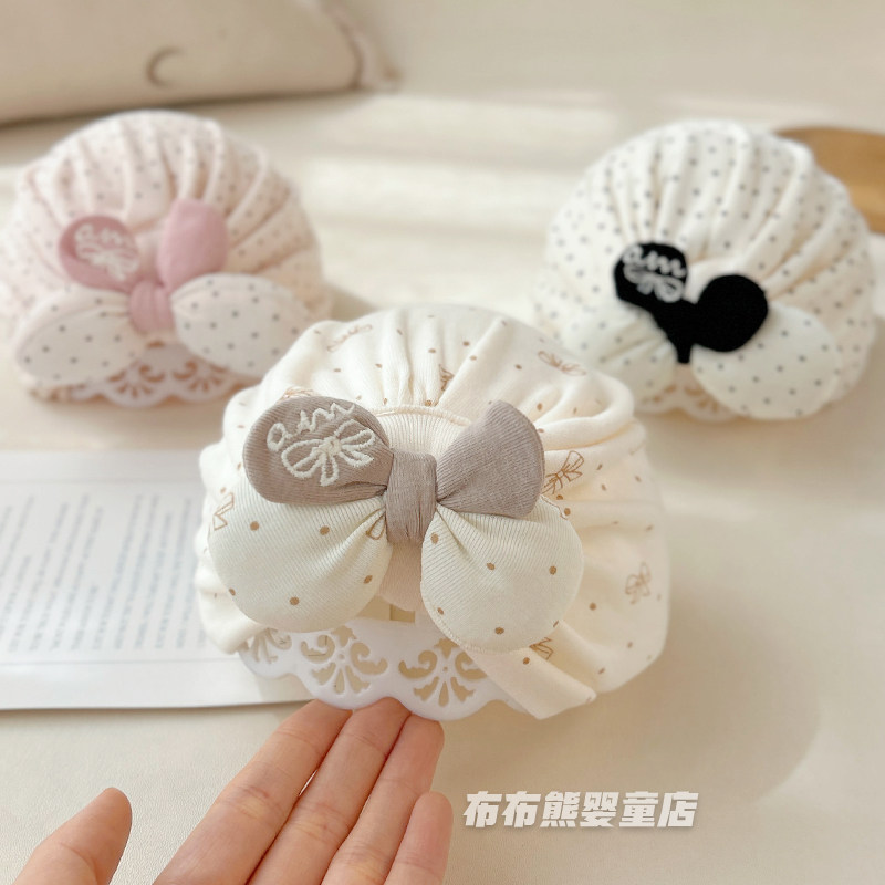婴儿帽子春秋款可爱公主护囟门帽女宝宝秋季纯棉胎帽婴幼儿印度帽