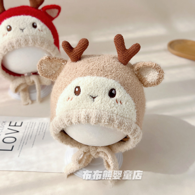 宝宝帽子冬季可爱超萌护耳帽婴儿冬天加厚保暖针织帽小月龄毛绒帽