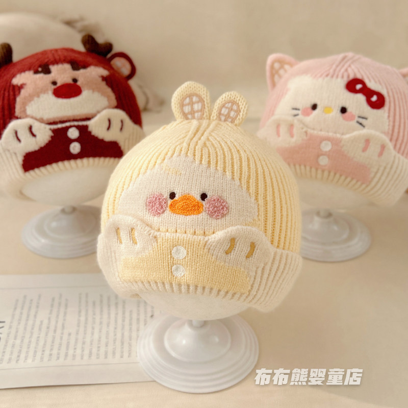 秋冬婴儿护耳保暖防风针织帽