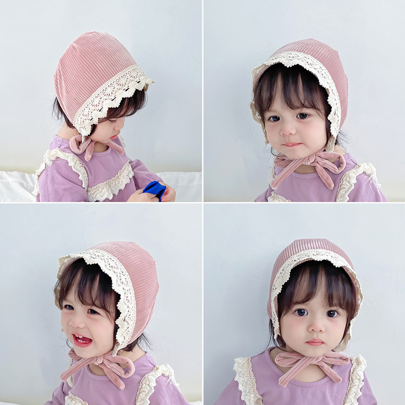 女宝宝春秋时尚公主帽子新生婴儿护耳宫廷帽一岁婴幼儿保暖包头帽