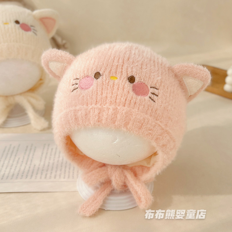 女宝宝帽子冬季韩版可爱护耳帽婴幼儿秋冬天保暖毛线帽女童毛绒帽