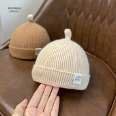婴儿帽子3个月新生儿冬季 针织毛线帽初生宝宝冬天保暖奶嘴套头帽