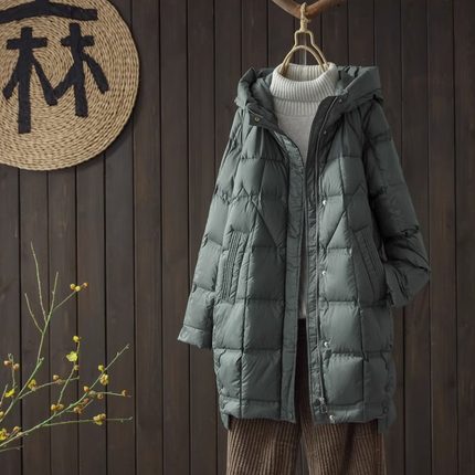 反季羽绒服2023年新款女中长款白鸭绒a字型宽松大码女装轻薄潮ins