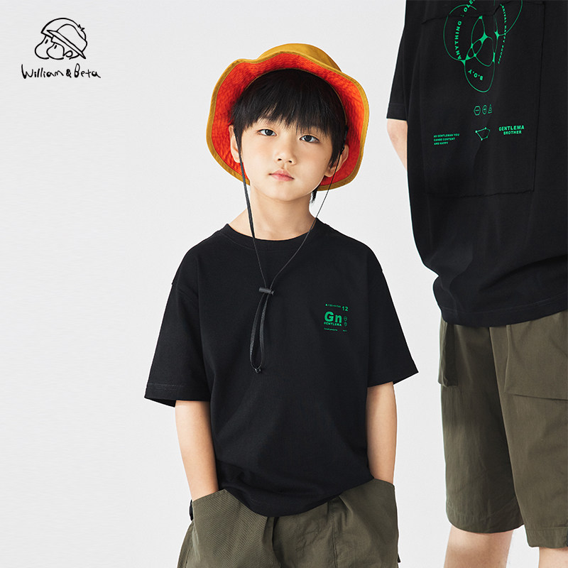 williambeta童装夏新款亲子简约英文印花儿童短袖中袖t恤亲子