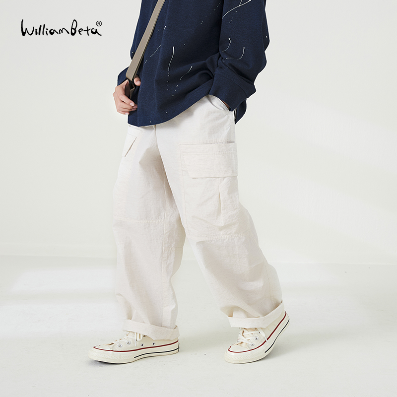 williambeta童装25春新款亚麻混纺宽松直筒儿童工装裤长裤
