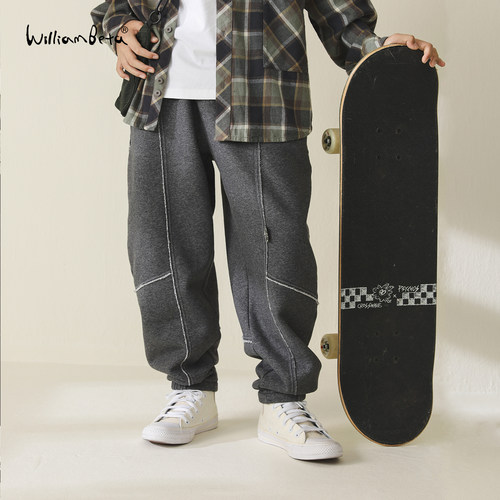 williambeta25冬新款针织温暖厚实摇粒绒弯刀儿童卫裤运动裤