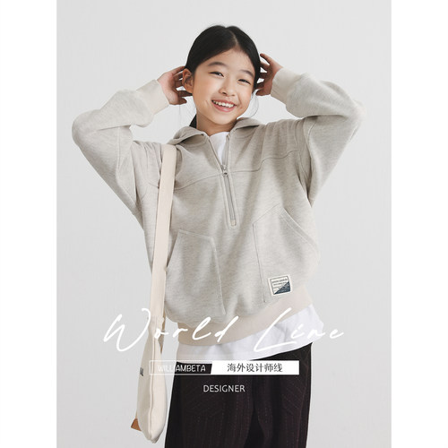 williambeta海外设计师线25厚实高磅480g抓绒连帽儿童卫衣