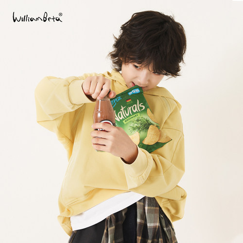 williambeta25秋新款针织双纱7A抗菌插肩袖连帽炒色儿童卫衣