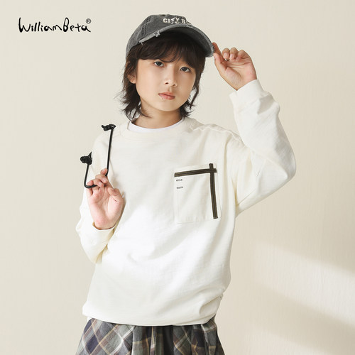 williambeta25冬新款针织100%棉柔软亲肤竹节儿童长袖T恤