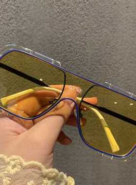 网红连体大框黑色墨镜男士复古遮阳圆脸显瘦防风开车驾驶太阳镜女