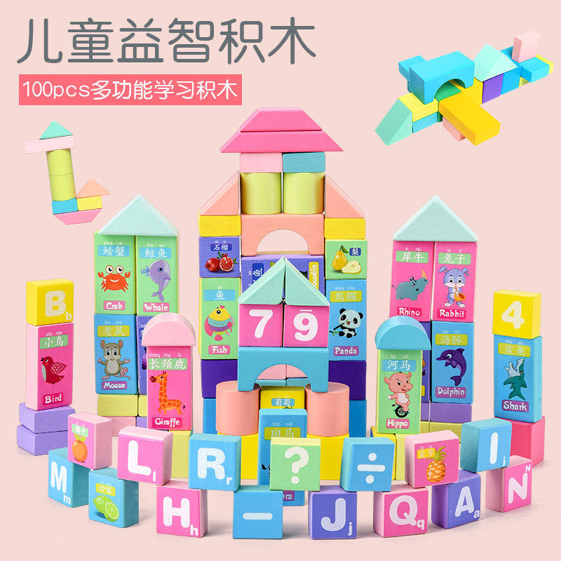 木玩具实积木颗粒岁木头0拼装儿童宝宝3婴儿积木-大拼图玩.