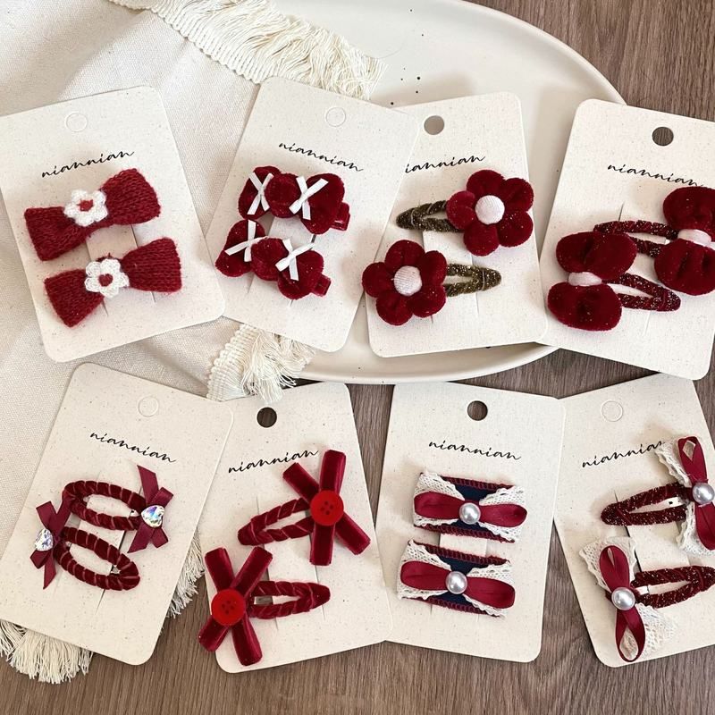 念念新年丝绒蝴蝶结花朵儿童发夹