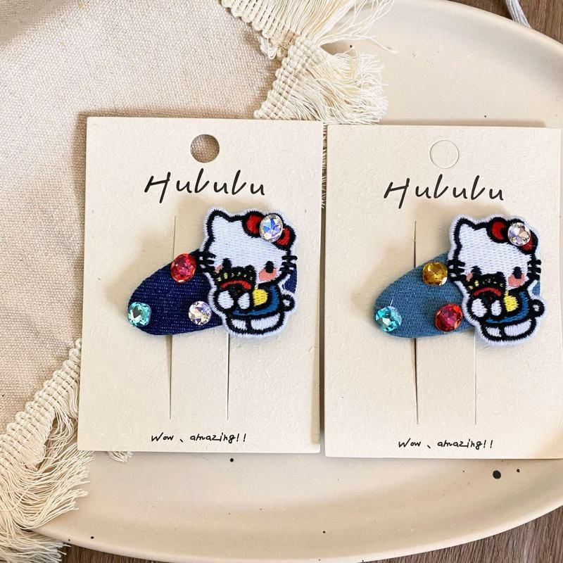 可爱卡通kt猫咪烫钻牛仔儿童发夹