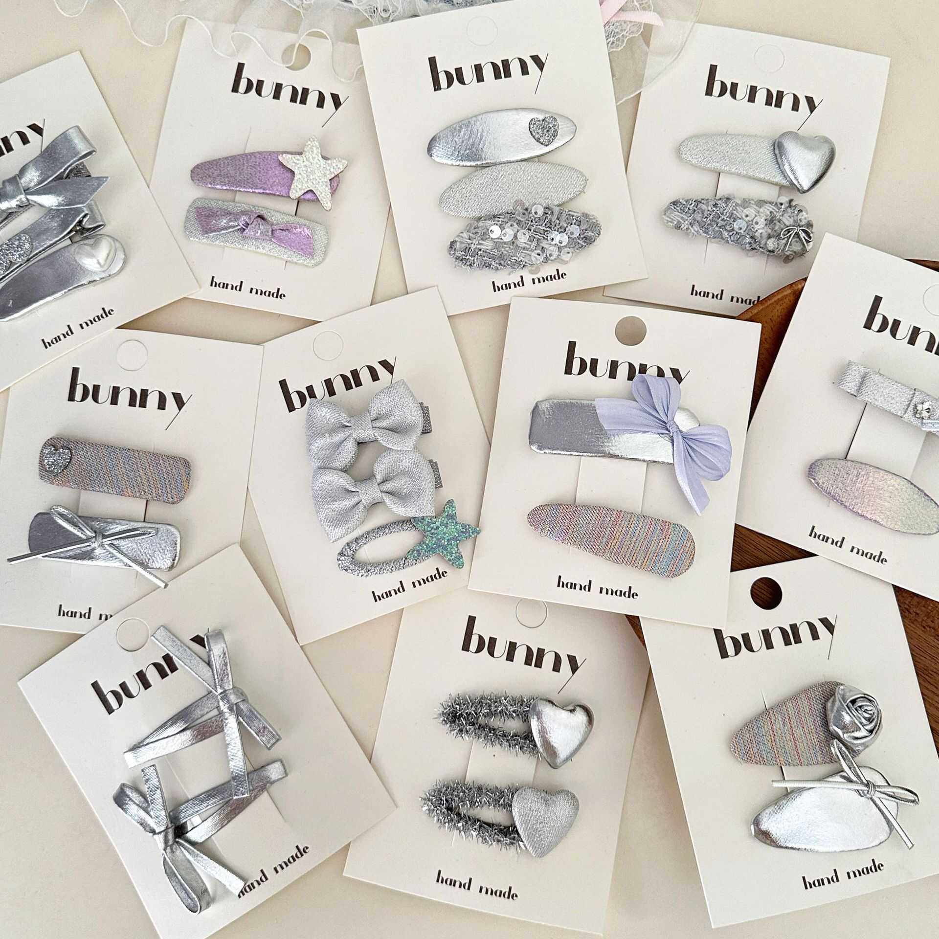 银色爱心星星蝴蝶结儿童发夹边夹