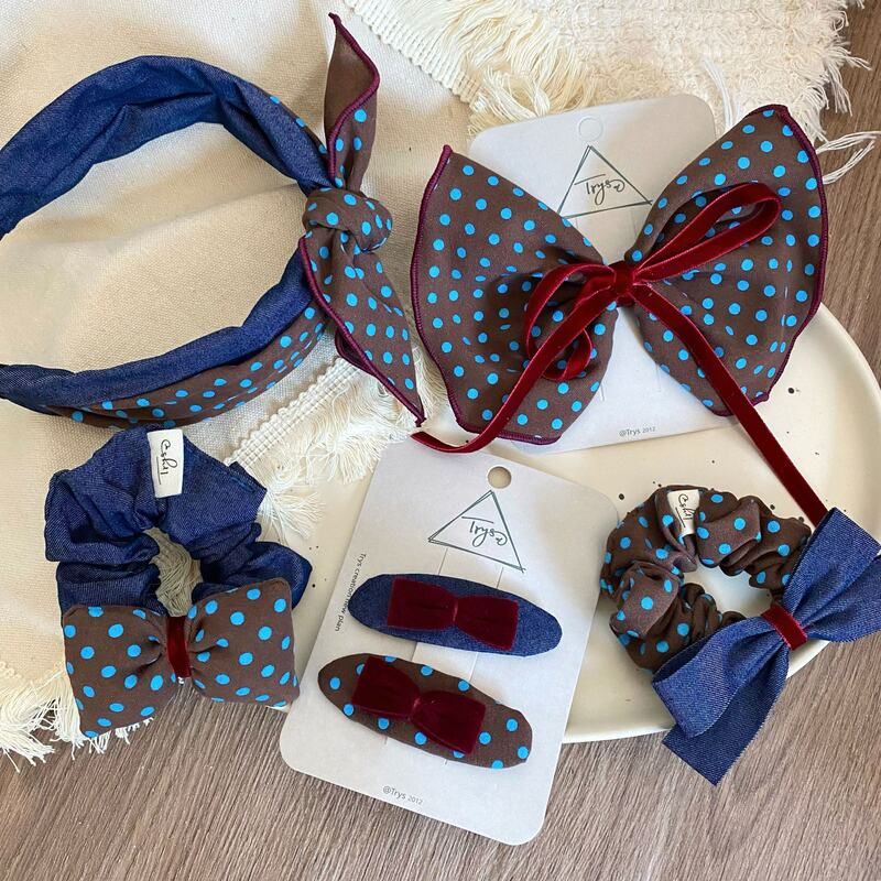 波点牛仔蝴蝶结儿童发圈发箍发夹