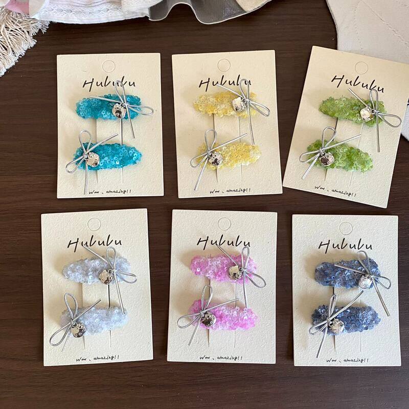 甜美糖果色亮片儿童发夹精致蝴蝶结铃铛女童BB夹气质百搭侧边夹
