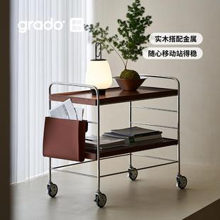 格度生活行云中古小推车沙发边柜可移动茶几置物架不锈钢沙发边几