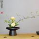 陶瓷高脚果盘插花盆手作黑陶花瓶新中式 东方禅意花器道水培盆摆件