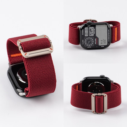 新年红｜匠戴适用苹果S11手表S10applewatch9表带编织iWatch8工装尼龙7舒适ultra3透气SE3男6高级5秋冬腕表带