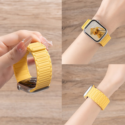 匠戴适用iwatch10表带S10苹果S9手表applewatch9磁吸S8黄色硅胶腕带S7夏天Ultra2女SE高级女S6男创意6新款