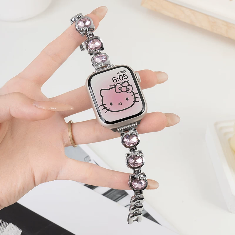 Подходит для ремешка iwatch9 Apple S9 watch applewatch8 Hello Kitty новый S8 zircon инкрустированный S7 высококачественный металл 7 милый женский образ S10 креативный 10 модный осень-зима умные watch
