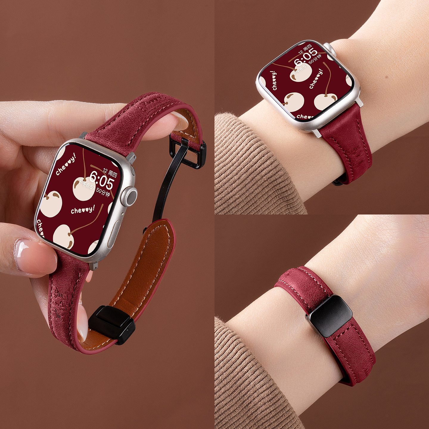 匠戴适用苹果S11手表iwatch11表带applewatch10秋冬美拉德磁吸S10腊肠狗印花新款S9女小蛮腰真皮SE3智能运动