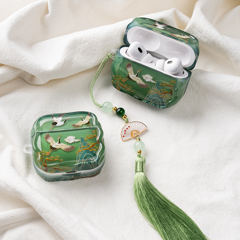 适用苹果高级感国风仙鹤耳机壳