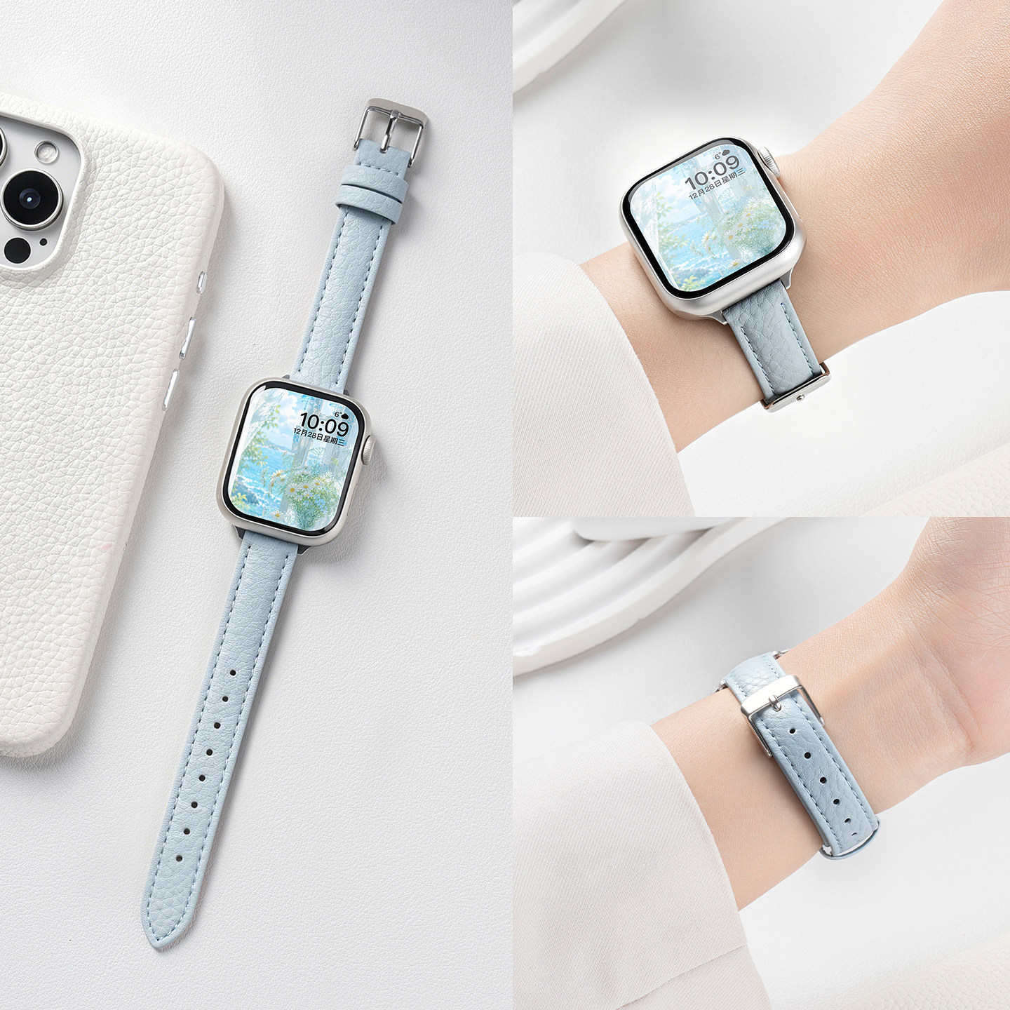 匠戴适用iwatch荔枝尖尾皮质表带图片
