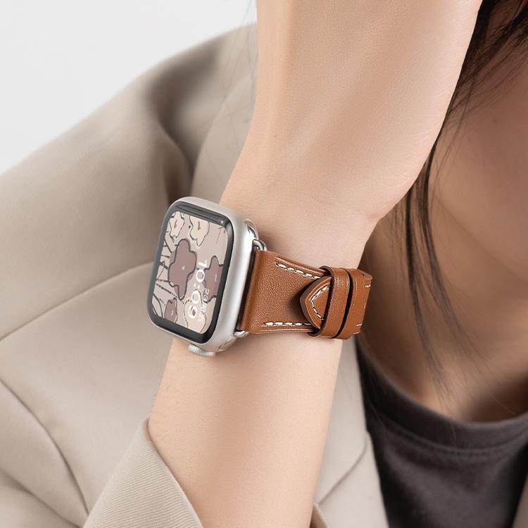 匠戴适用iwatch11苹果S11手表S10表带applewatch9真皮S8高级SE3小牛皮S7新款S6小众男女11创意运动智能watchs