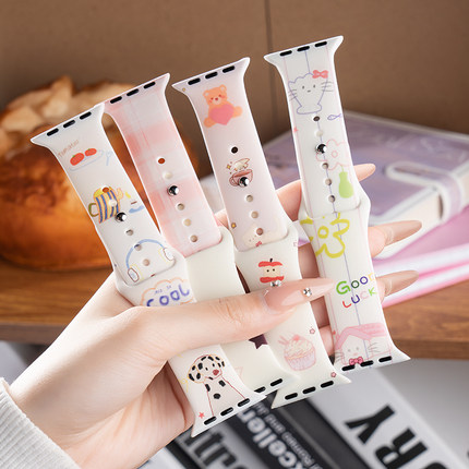 匠戴适用iwatch10苹果手表9表带applewatch8原创可爱s10印花s9艺术s8硅胶反扣时尚表带男女款春夏watchs秋冬