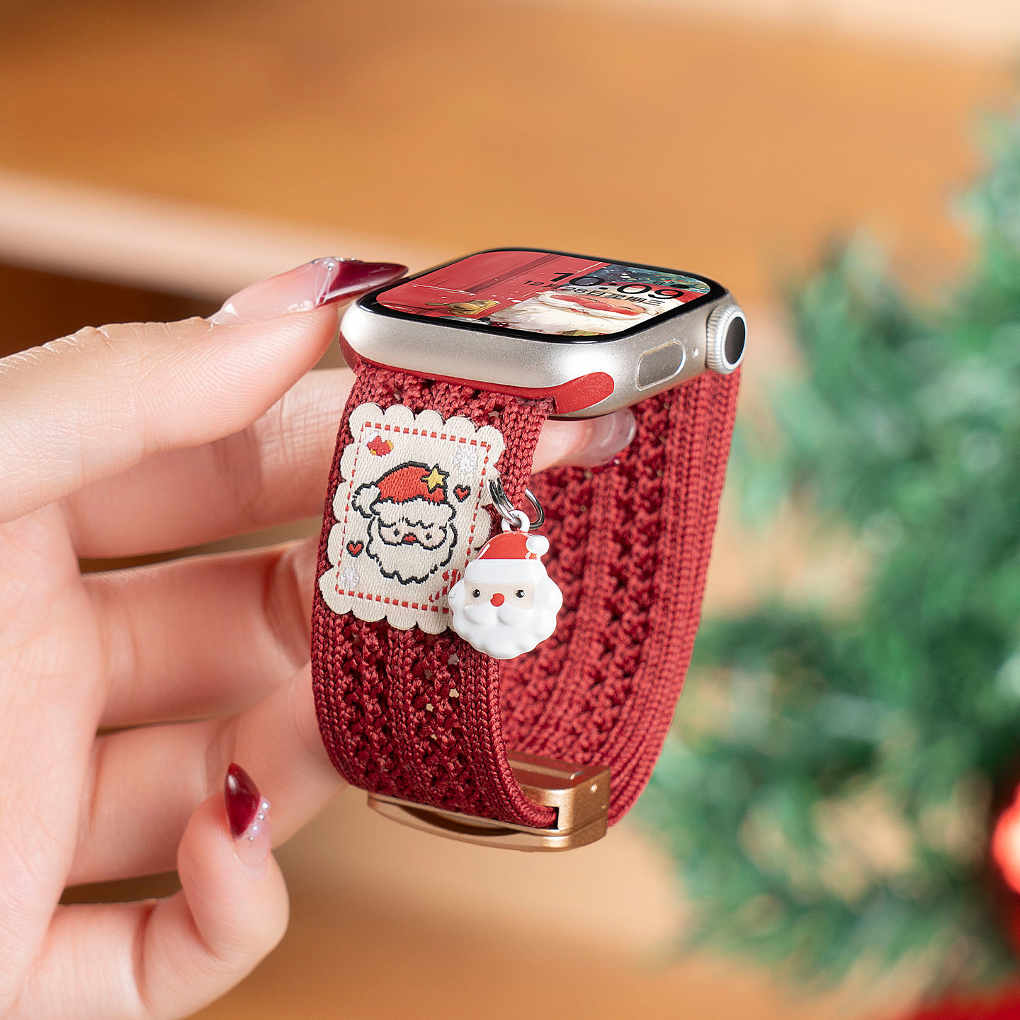 【圣诞限定】适用苹果S11手表applewatch10表带iwatch10/9/8立体挂饰透气编织男女针织磁吸ultra弹力运动腕带