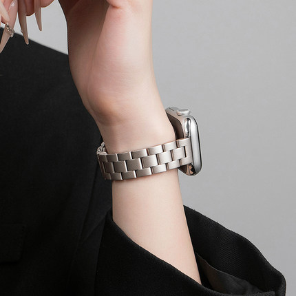 适用applewatchS11苹果手表星光色小蛮腰S10纤细金属不锈钢iwatch9/8/7/6/5/SE3代夏季细款10男女表带41/45mm