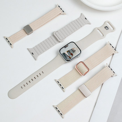 星光色手表带适用iwatch苹果10手表S9表带applewatch9硅胶SE磁吸S10新款尼龙回环式编织运动Ultra2男高级S8女