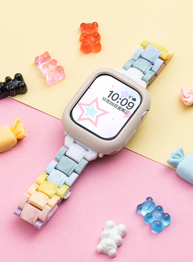 匠戴适用苹果S10手表iwatch11表带applewatch9多彩拼色树脂S9新款S8夏天SE乐高8腕带S7女生运动3创意高级智能