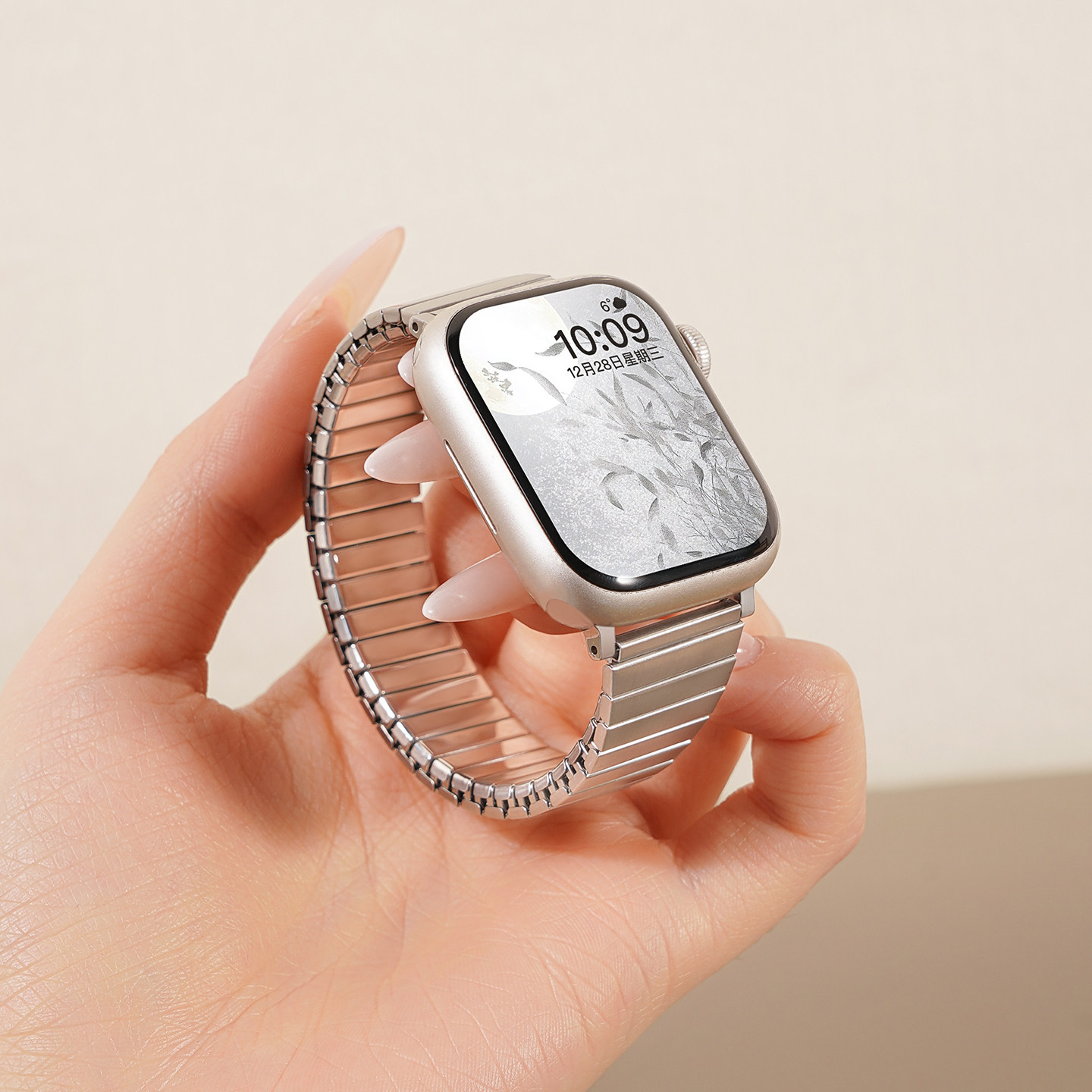 匠戴适用iwatch10表带苹果S11手表applewatch9新款创意弹力竹节S9高级金属8春夏季女款SE3腕带智能11运动时尚