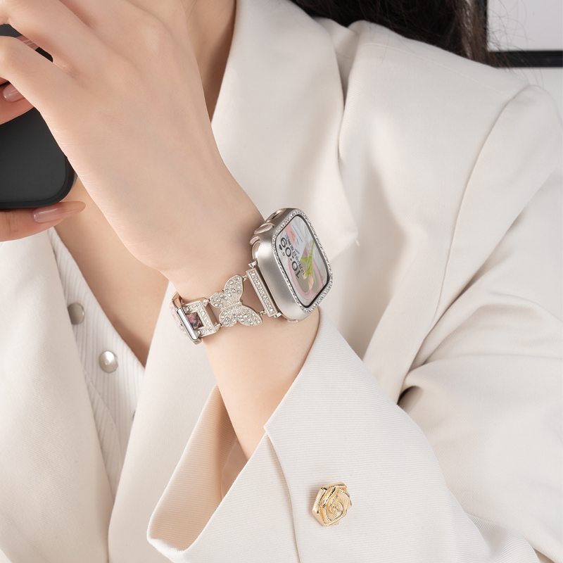 适用iwatch8表带10真皮镶钻applewatch9苹果S9手表S8夏季S7高级7可爱S6创意6代SE女款复古ultra2小众S10运动