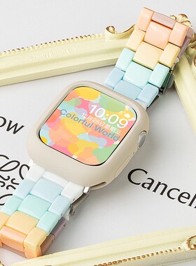 适用苹果S11手表iwatch11表带applewatch9彩虹树脂S8可爱S7夏天女生SE3新款运动创意保护壳s10泡泡玛特高级10
